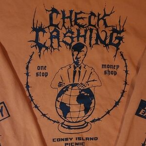 Coney Island Picnic Orange Women's Sweatshirt Check Cashing Organic Cotton Large